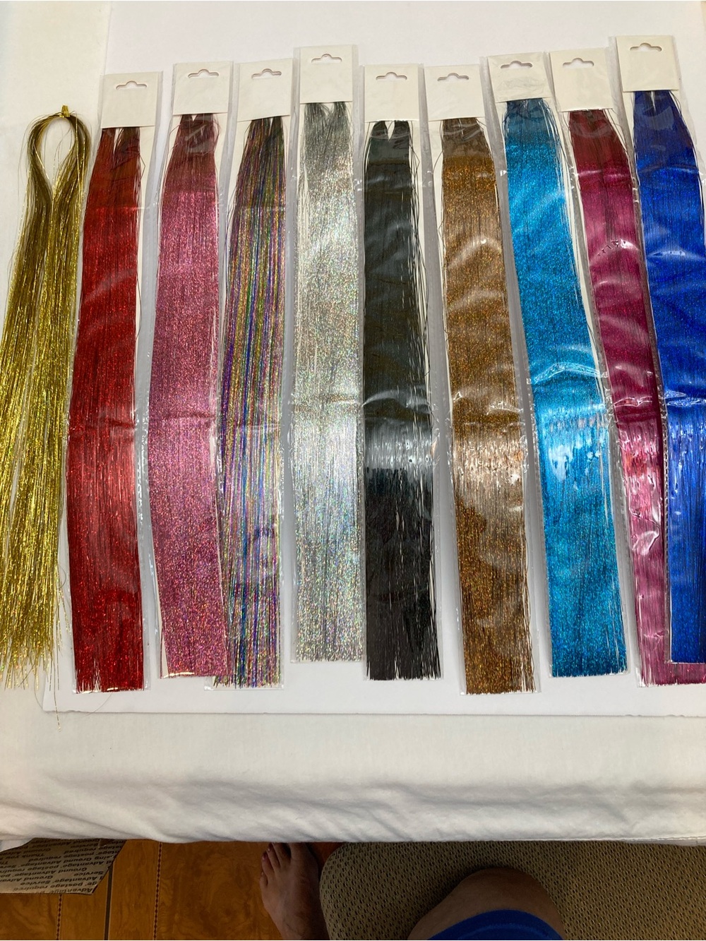 12 pks. Party Metallic Tinsel Hair Strands - Multicolor Pack